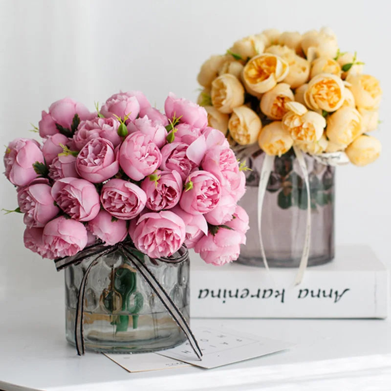 27Heads Peony Artificial Flowers for Home Vase DIY Decor Bride Rose Bouquet Fake Flower Wedding Party Centerpieces Decoration