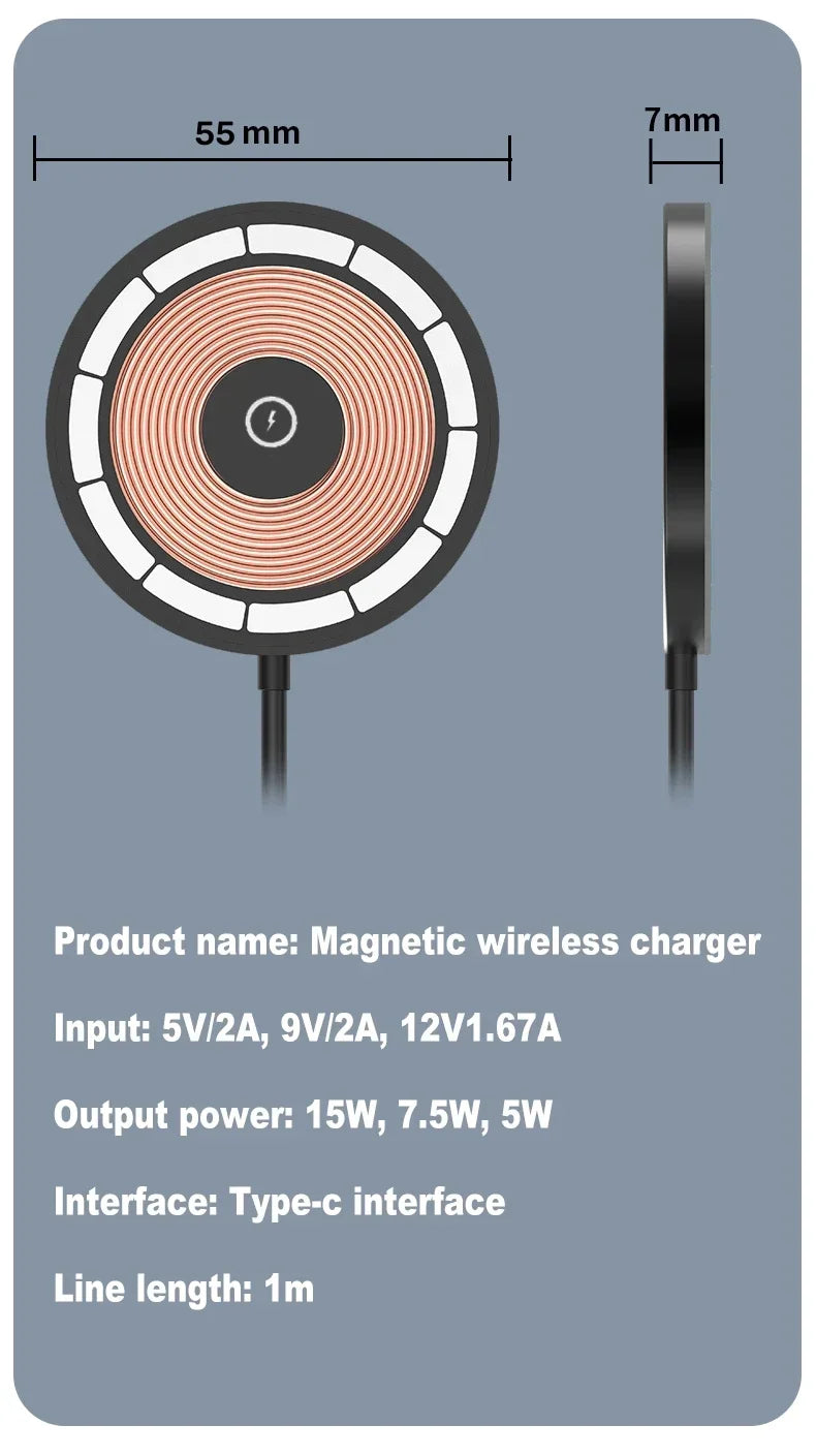 15W Magnetic Wireless Charger Transparent Macsafe For iPhone 15 14 13 Pro Max Mini Portable Phone Fast Charging For Samsung S23