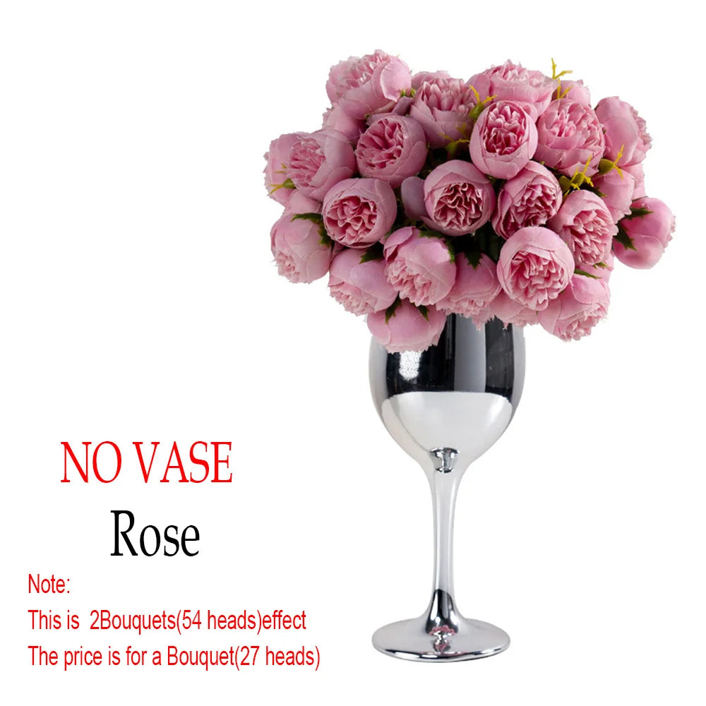 27Heads Peony Artificial Flowers for Home Vase DIY Decor Bride Rose Bouquet Fake Flower Wedding Party Centerpieces Decoration