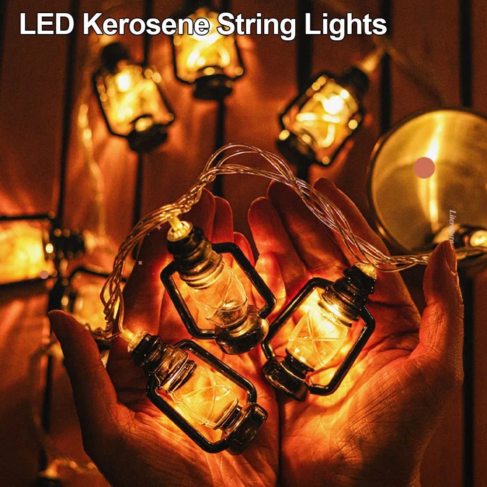 10/20 Led Fairy Lights Retro Kerosene Lamp LED String Lights Christmas Light Battery Powered Outdoor Yard Home Party Decoration