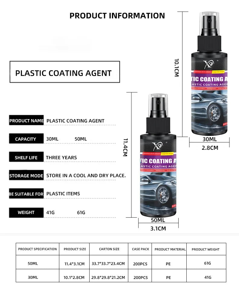 Auto Plastic Restore Coating Agent Car Plastic Rubber Exterior Repair Clean Refresh Restoration Agent Black Shine Seal Brighten