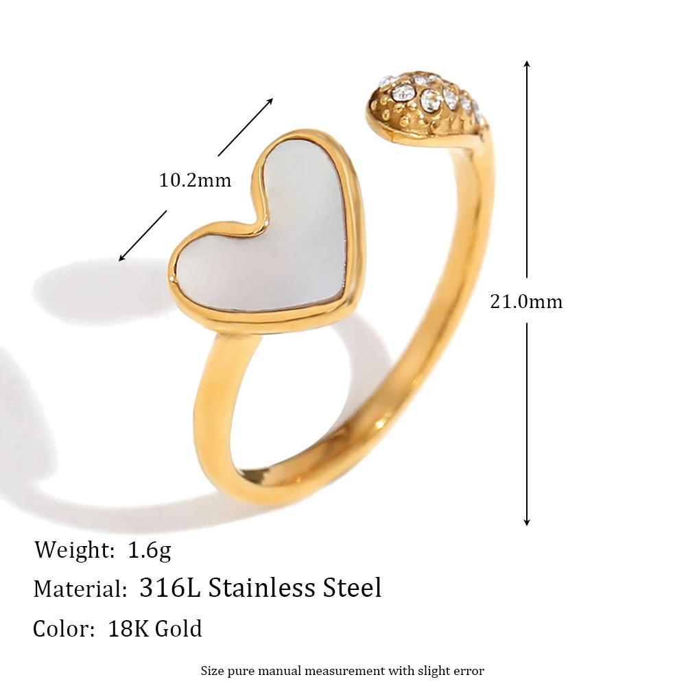 E.B.belle Scallop Pearl Luxurious Elegant Fashion Asymmetric Large and Small Flower White Heart Opening Snake Ring