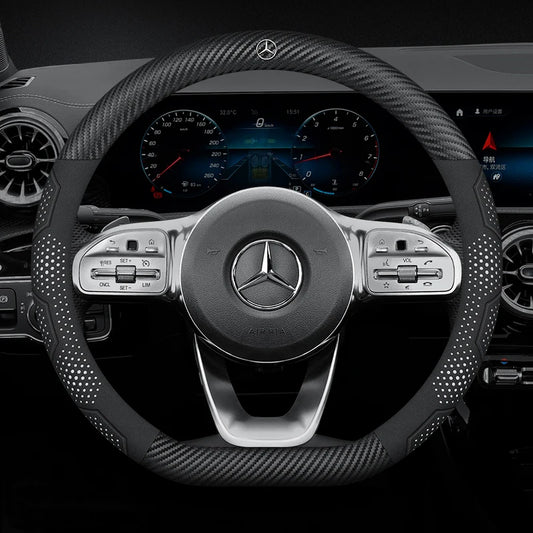 Car Suede Carbon fiber Leather Steering Wheel Cover For Mercedes-Benz A B C E S V R-Class C43 CLA GLA GLB GLC GLK SLK SL Vito ML